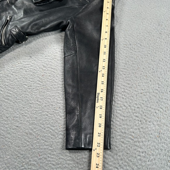 Vintage Guess Leather Jacket Women Medium Black Bomber Biker Motorcycle Goth Y2K - Picture 8 of 8